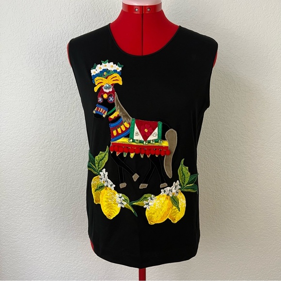 AUTHENTIC Dolce Gabbana Embroidered Sleeveless Tank Top Size 42 Small - Picture 1 of 12